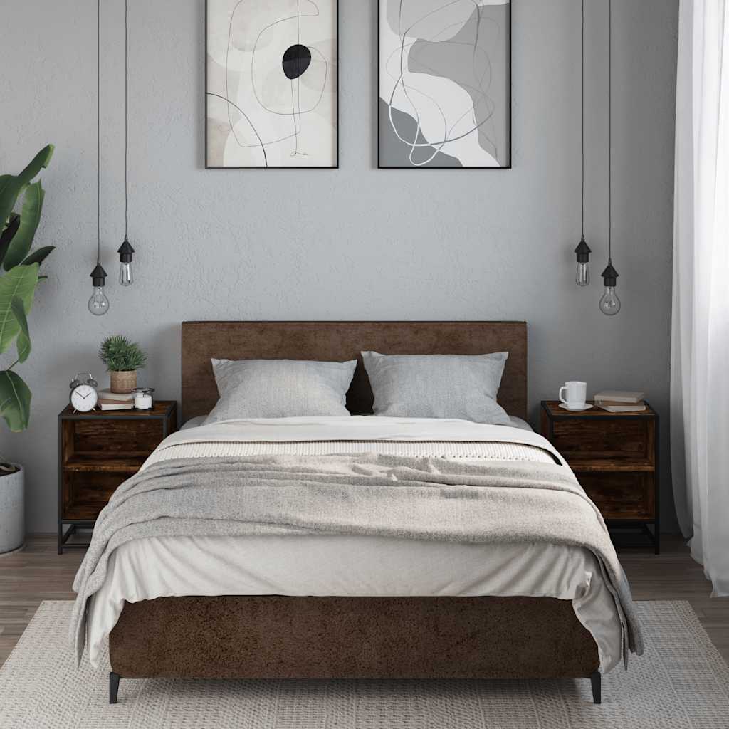 Nachttische 2 Stk. Räuchereiche 40x31x50cm Holzwerkstoff Metall