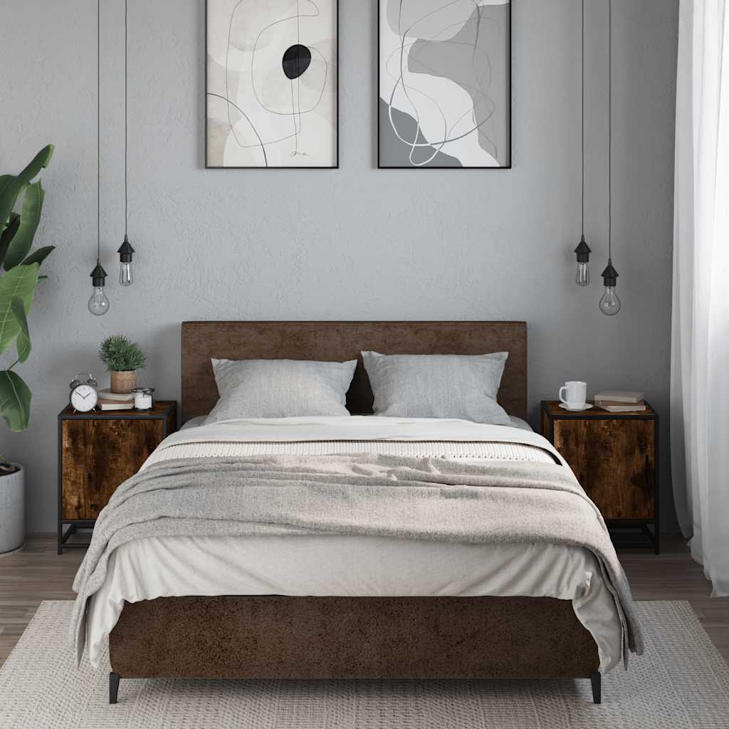 Nachttische 2 Stk. Räuchereiche 40x31x50cm Holzwerkstoff Metall