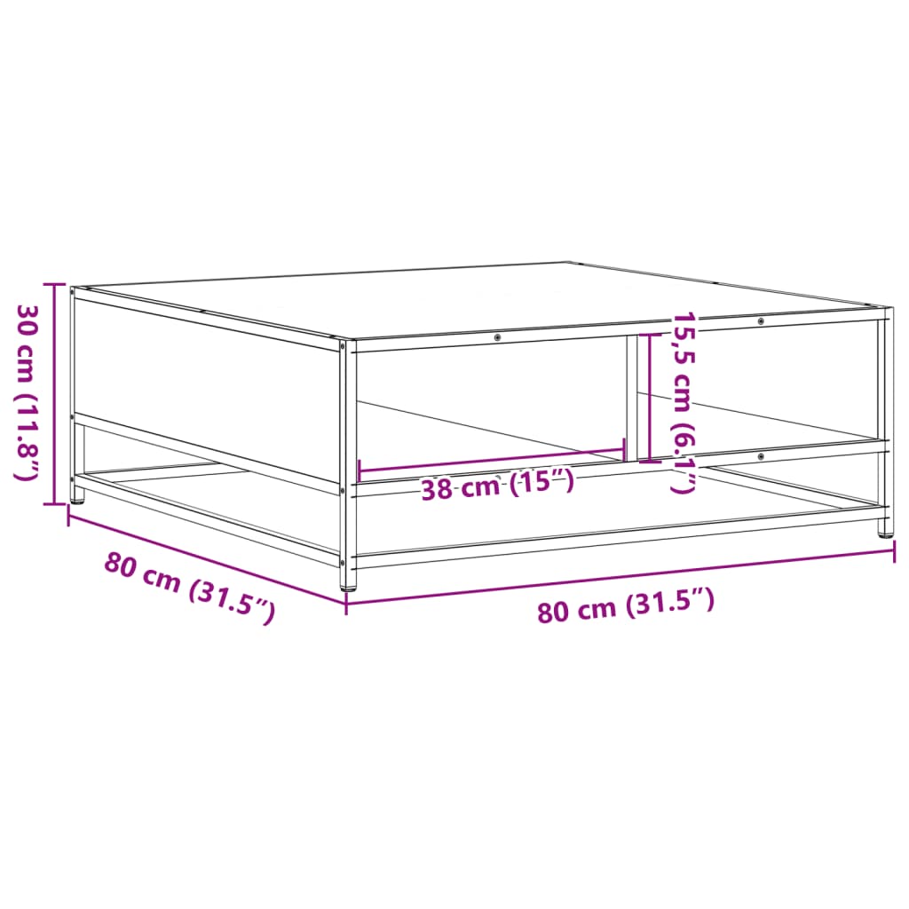 Couchtisch Schwarz 80x80x30 cm Holzwerkstoff und Metall