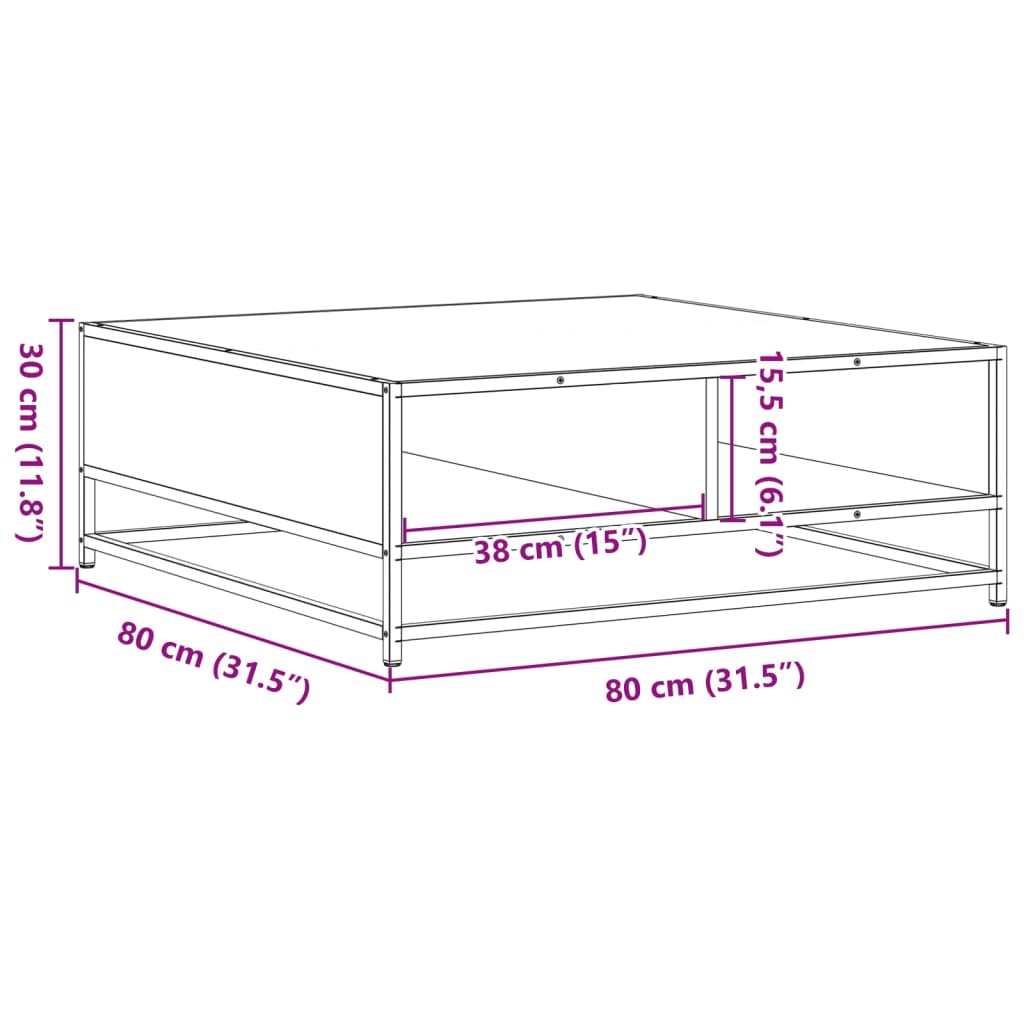 Couchtisch Sonoma-Eiche 80x80x30 cm Holzwerkstoff und Metall