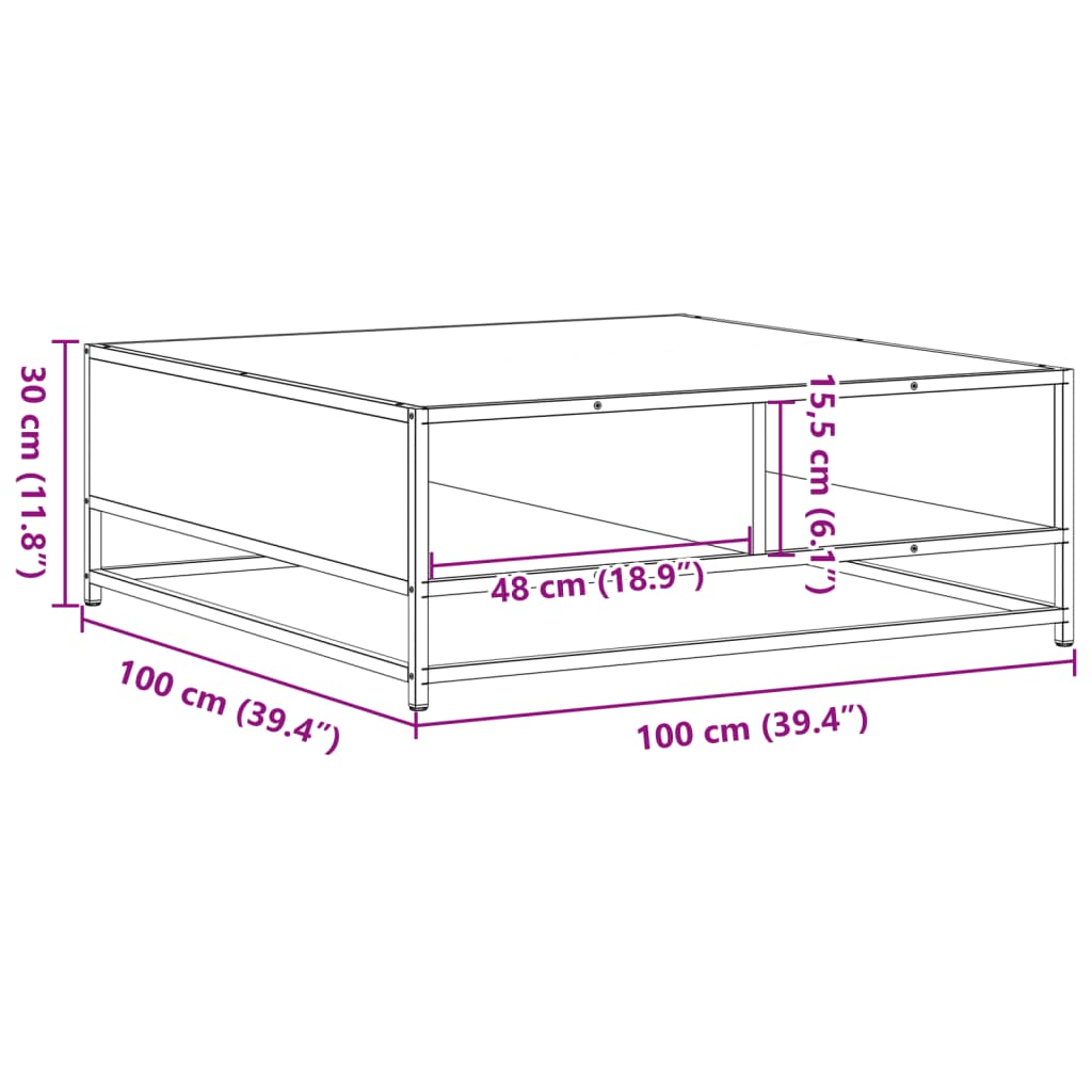 Couchtisch Sonoma-Eiche 100x100x30 cm Holzwerkstoff und Metall