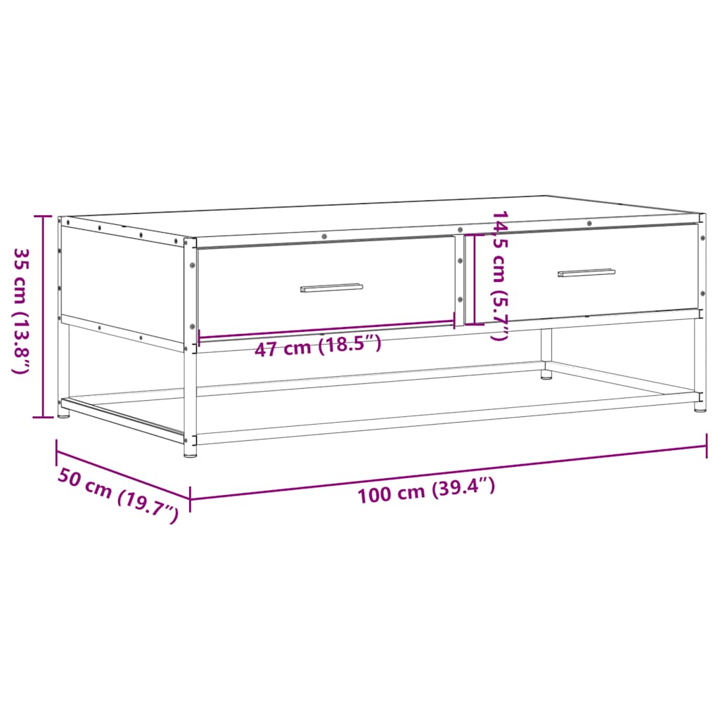 Couchtisch Grau Sonoma 100x50x35 cm Holzwerkstoff und Metall