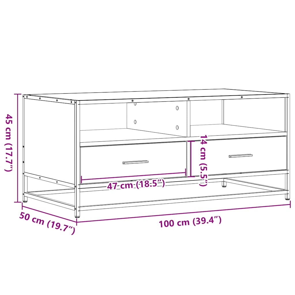 Couchtisch Räuchereiche 100x50x45 cm Holzwerkstoff und Metall