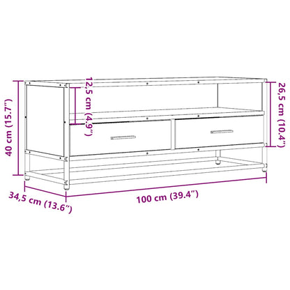TV-Schrank Räuchereiche 100x34,5x40 cm Holzwerkstoff und Metall