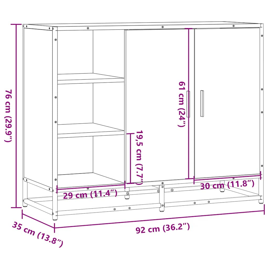 Sideboard Grau Sonoma 92x35x76 cm Holzwerkstoff