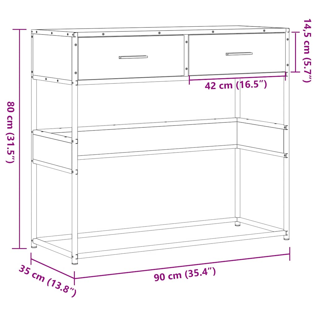 Konsolentisch Sonoma-Eiche 90x35x80 cm Holzwerkstoff