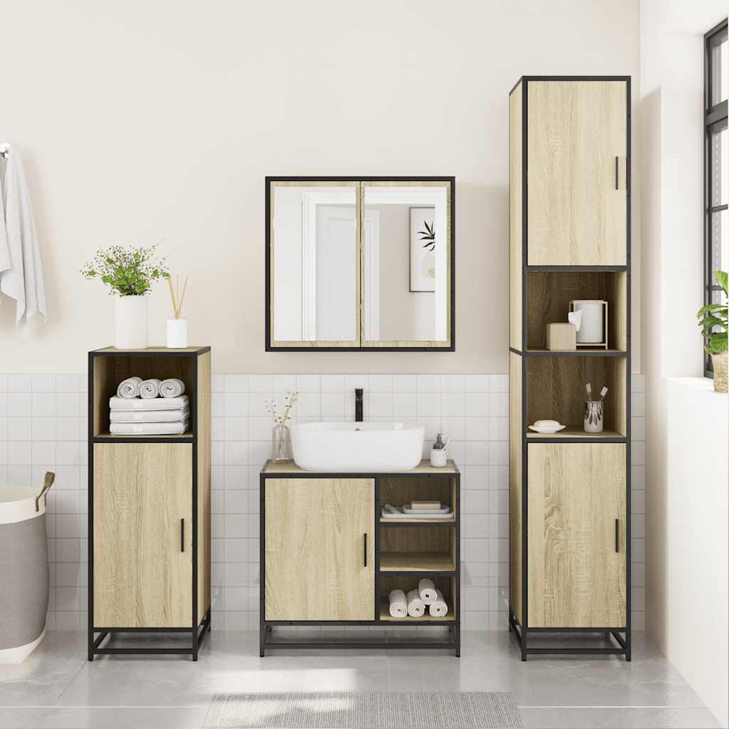 Badezimmer-Waschbeckenschrank Sonoma-Eiche 65 x 33 x 60 cm Holzwerkstoff