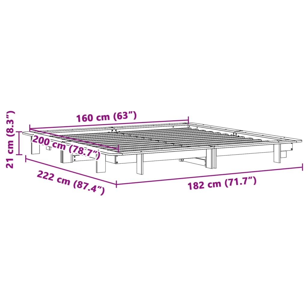 Massivholzbett ohne Matratze Weiß 160x200 Kiefernholz