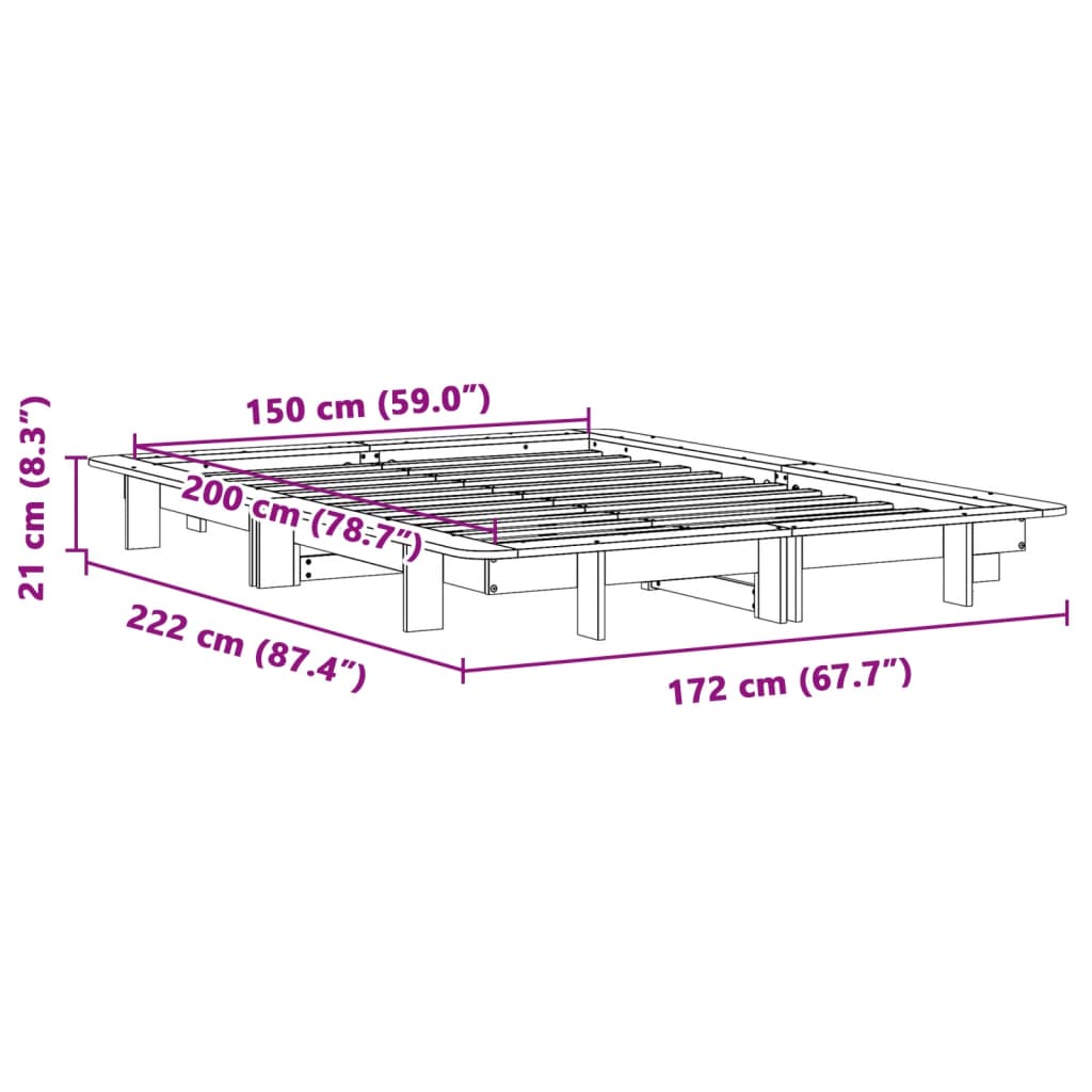 Massivholzbett ohne Matratze 150x200 cm Kiefernholz