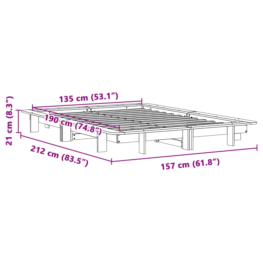 Massivholzbett ohne Matratze 135x190 cm Kiefernholz