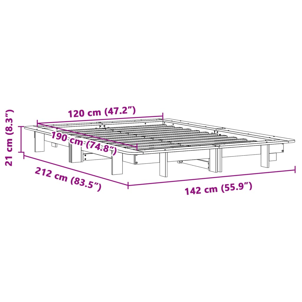 Massivholzbett ohne Matratze 120x190 cm Kiefernholz