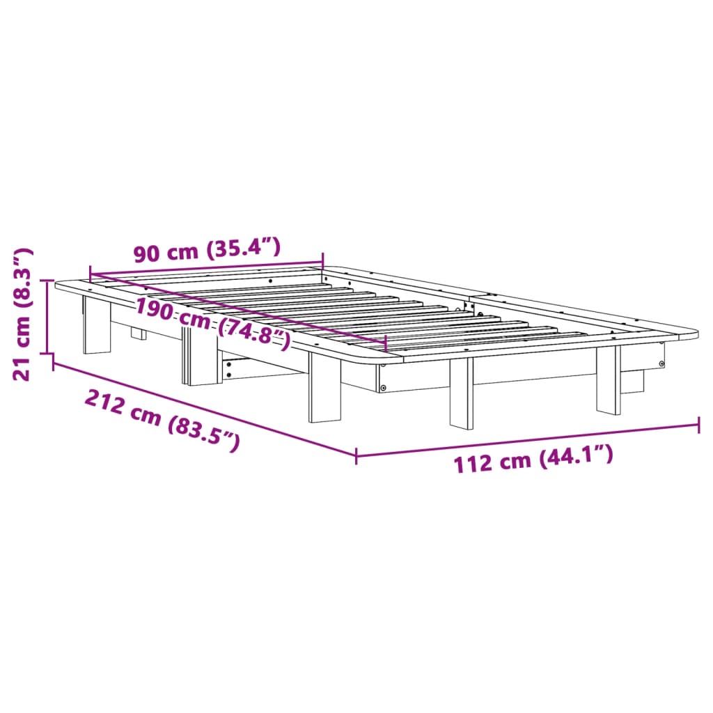 Massivholzbett ohne Matratze Wachsbraun 90x190 cm Kiefernholz