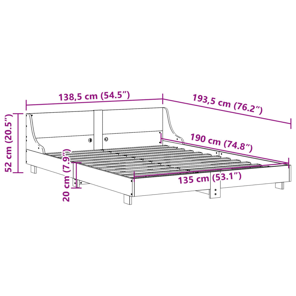 Massivholzbett ohne Matratze 135x190 cm Kiefernholz