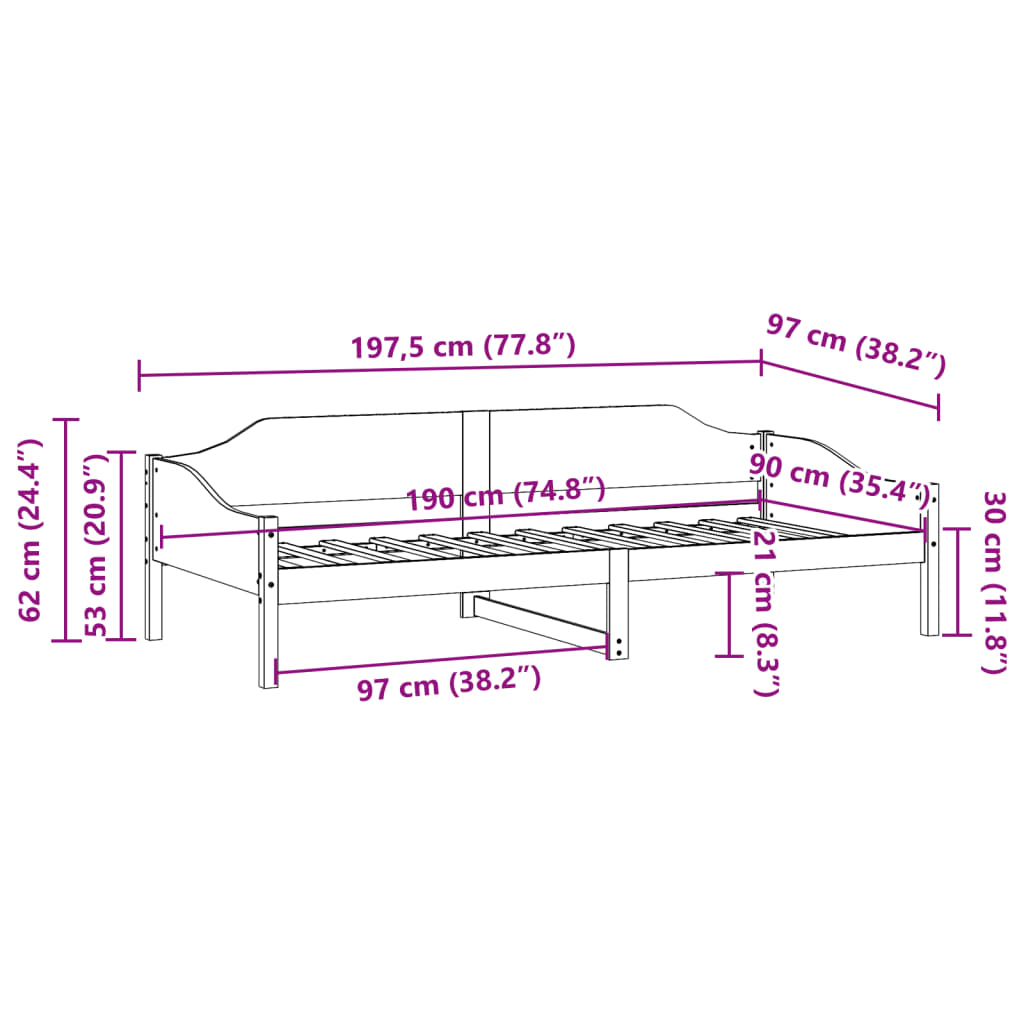 Massivholzbett ohne Matratze 90x190 cm Kiefernholz