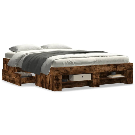 Bettgestell ohne Matratze Räuchereiche 140x190 cm Holzwerkstoff