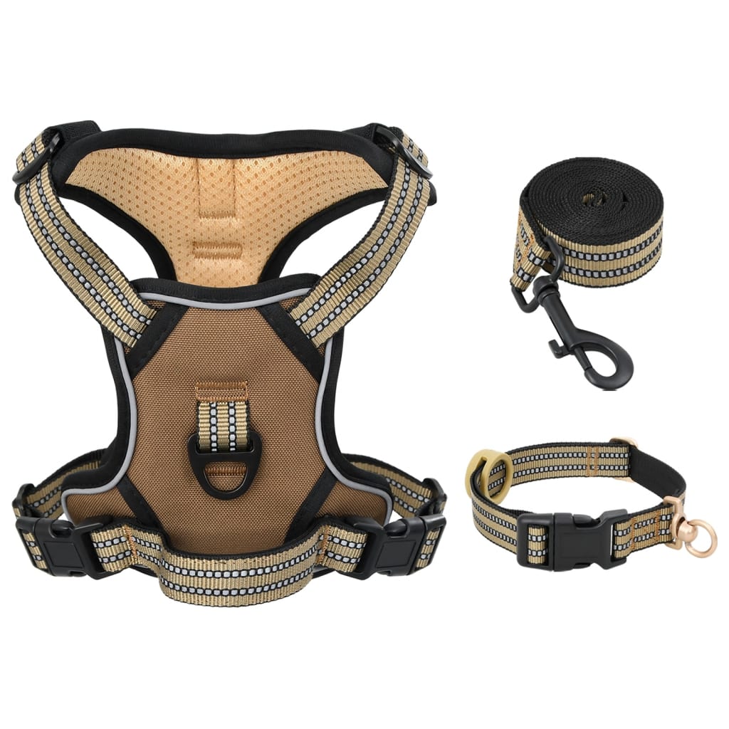 Hundegeschirr mit Leine & Halsband Verstellbar Braun S