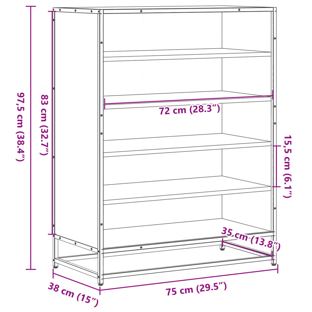 Schuhschrank Grau Sonoma 75x38x97,5 cm Holzwerkstoff Metall