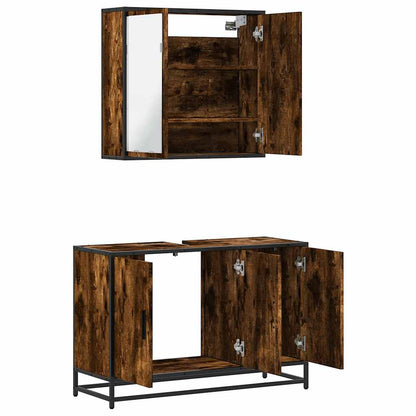 2-tlg. Badmöbel-Set Räuchereiche Holzwerkstoff