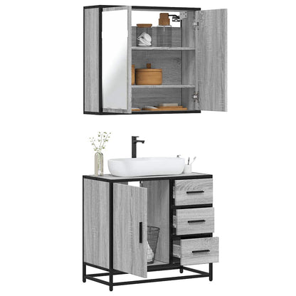 2-tlg. Badmöbel-Set Grau Sonoma Holzwerkstoff