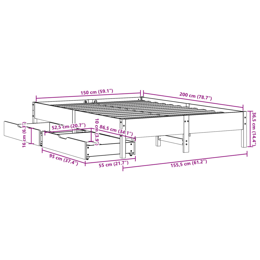 Massivholzbett ohne Matratze 150x200 cm Kiefernholz