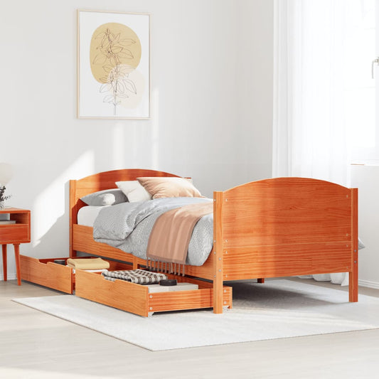Massivholzbett ohne Matratze Wachsbraun 90x190 cm Kiefernholz
