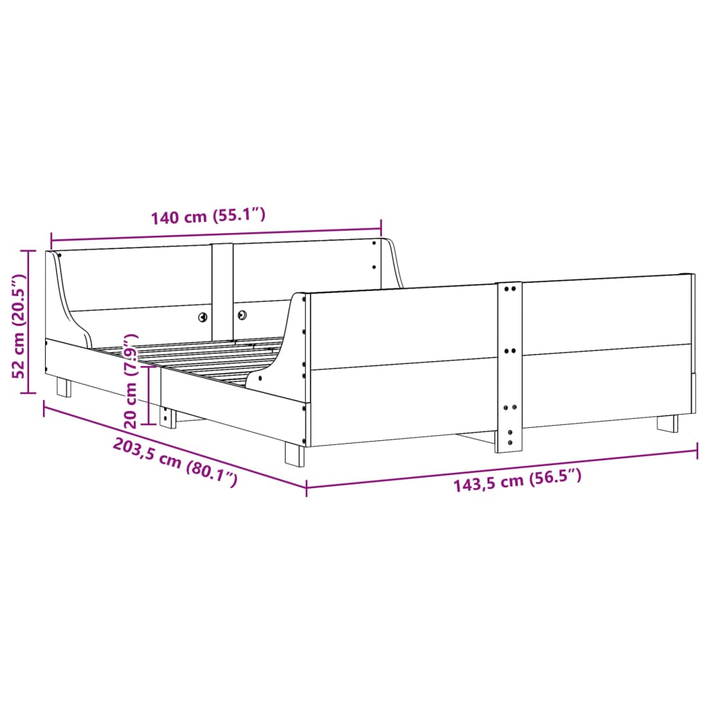 Massivholzbett ohne Matratze 140x200 cm Kiefernholz