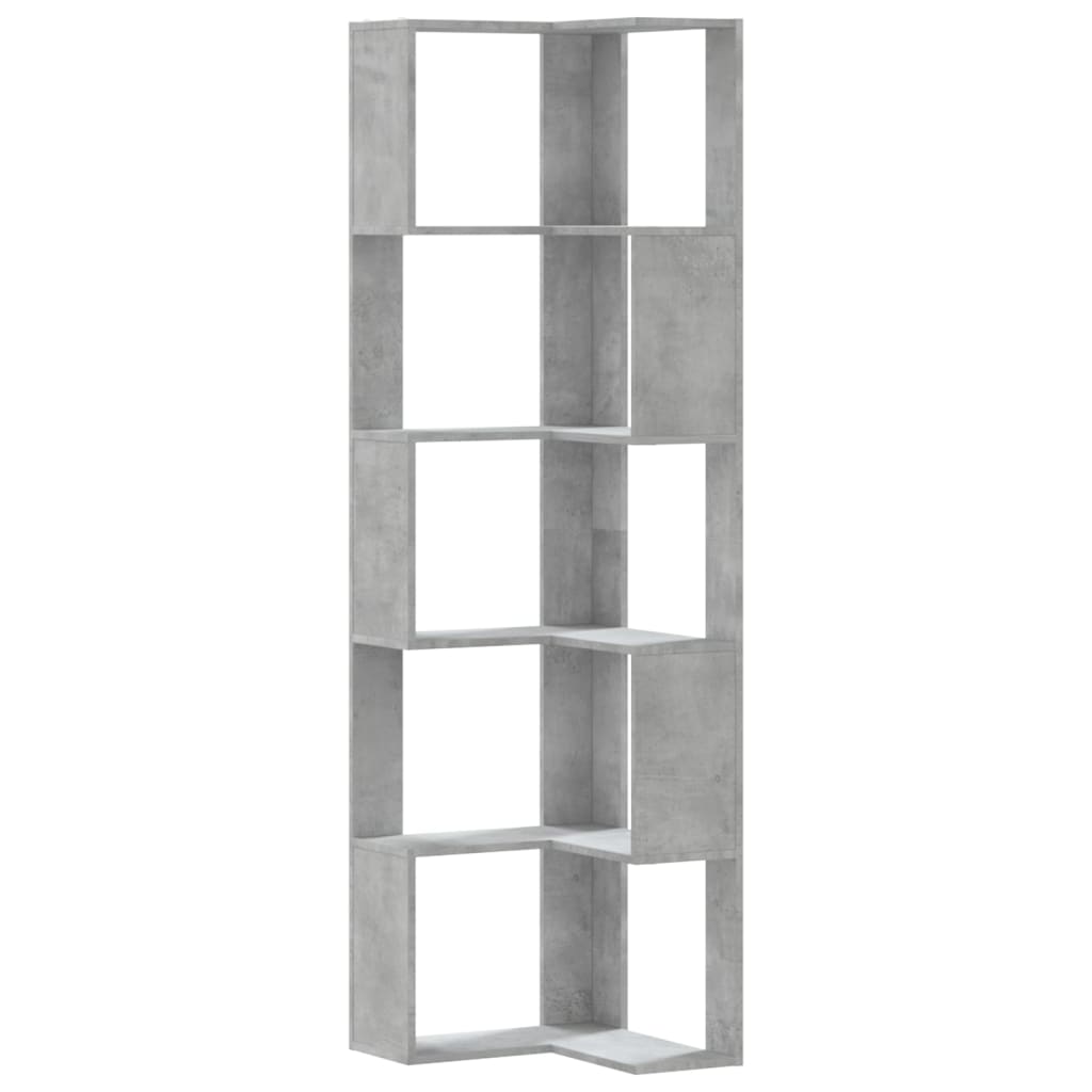 Eck-Bücherregal 5 Böden Betongrau 50x50x179 cm Holzwerkstoff
