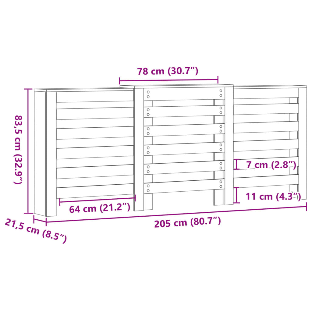 Heizkörperverkleidung Weiß 205x21,5x83,5 cm Holzwerkstoff