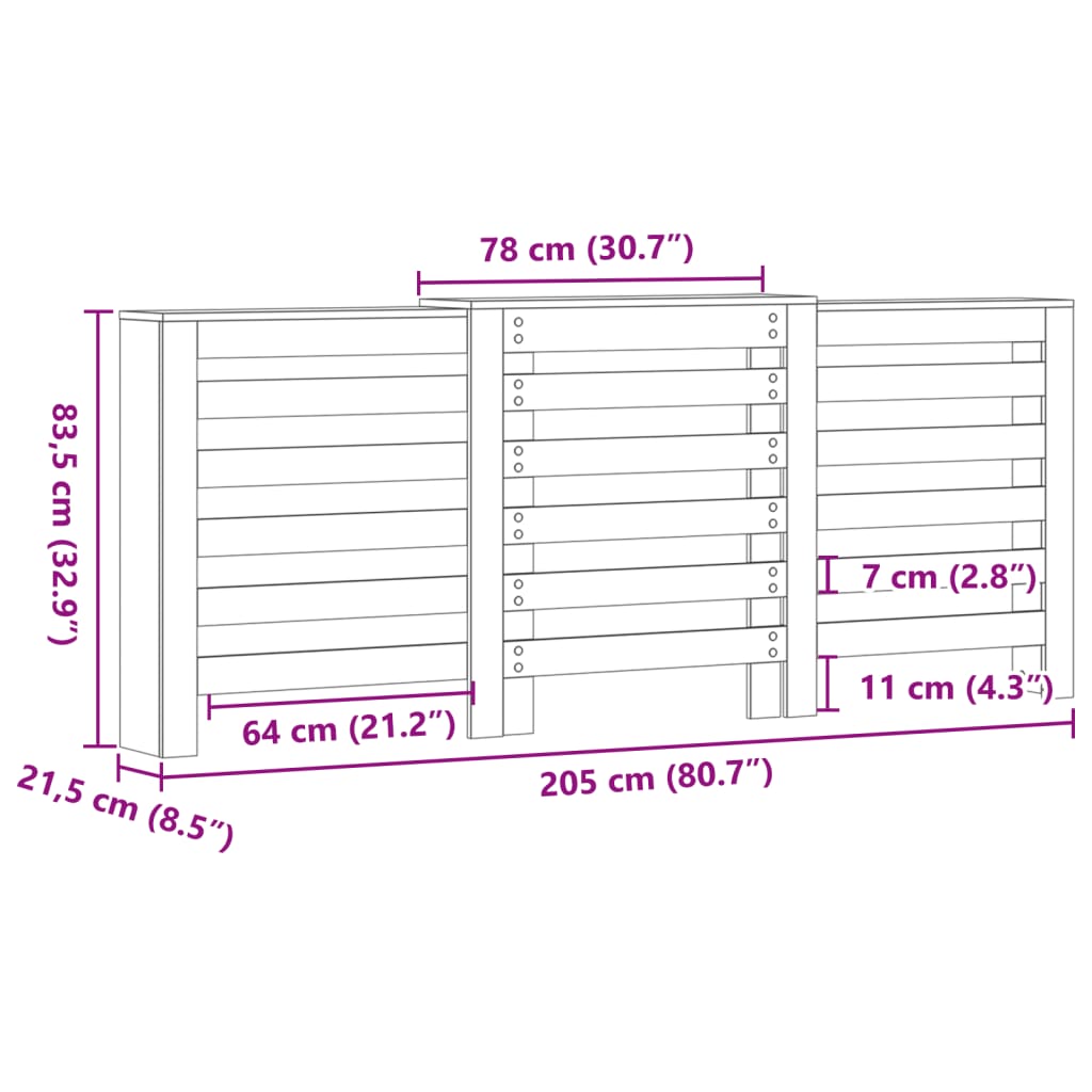 Heizkörperverkleidung Eichen-Optik 205x21,5x83,5 cm