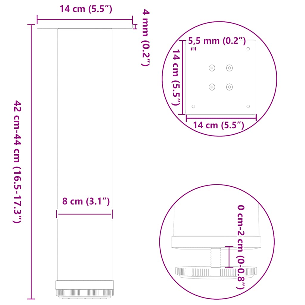 Couchtischbeine 4 Stk. Anthrazit 42-44 cm Stahl