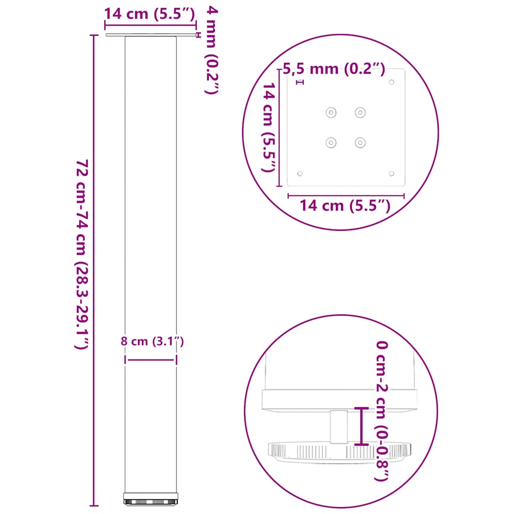 Couchtischbeine 4 Stk. Weiß 72-74 cm Stahl