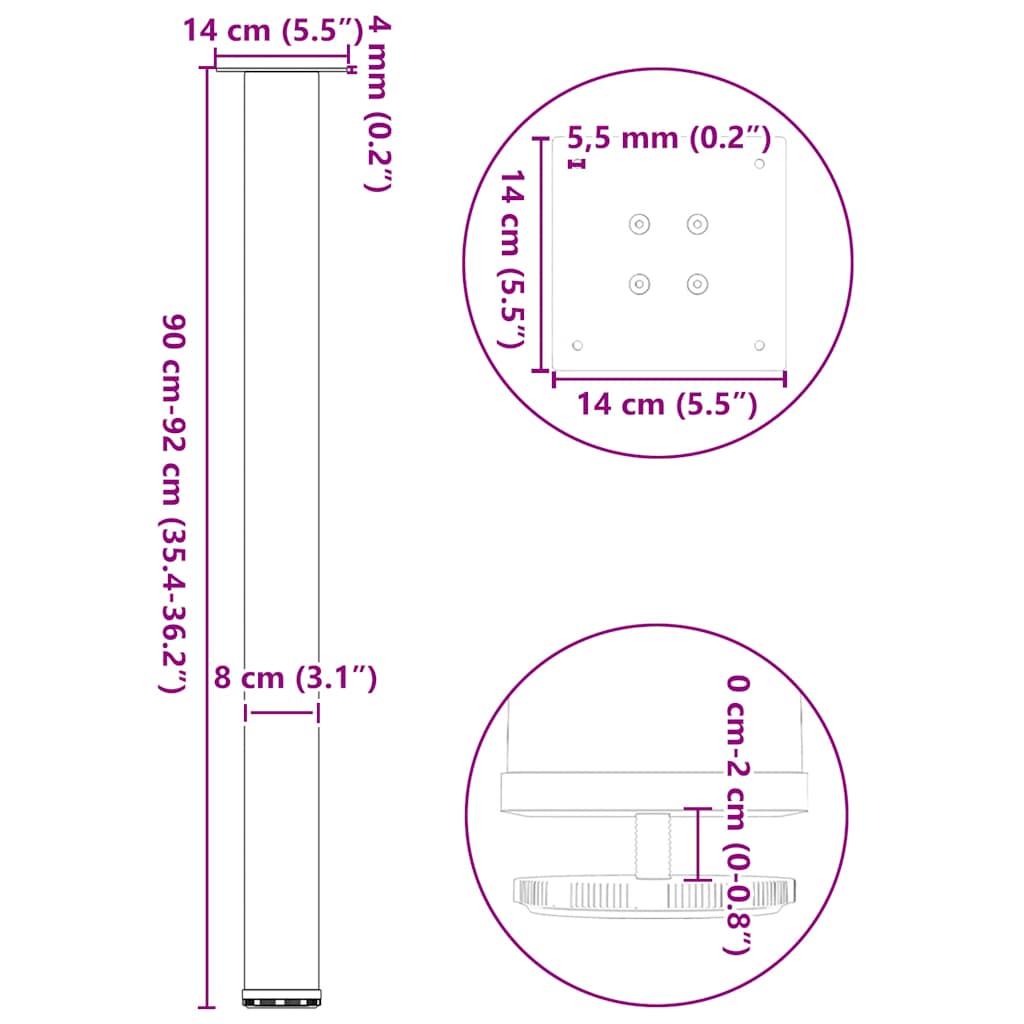 Couchtischbeine 4 Stk. Weiß 90-92 cm Stahl