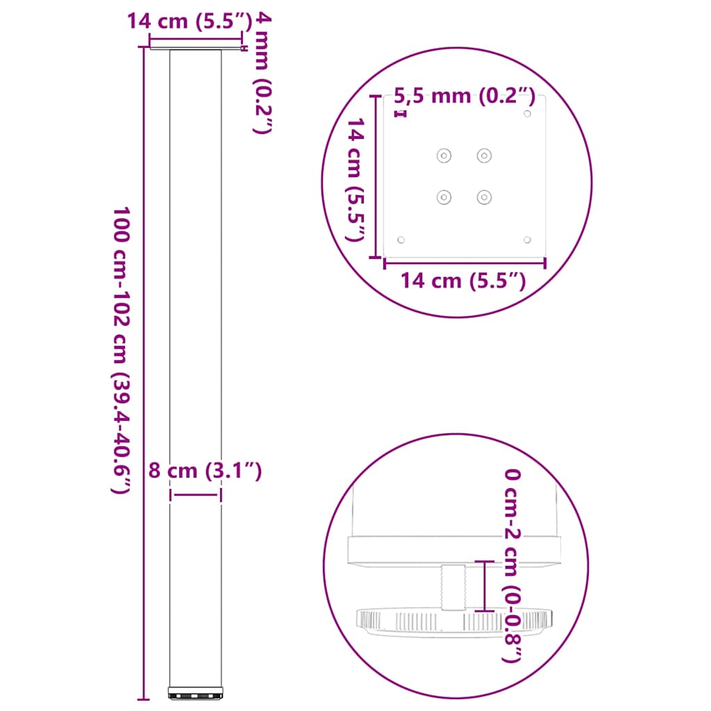 Couchtischbeine 4 Stk. Weiß 100-102 cm Stahl