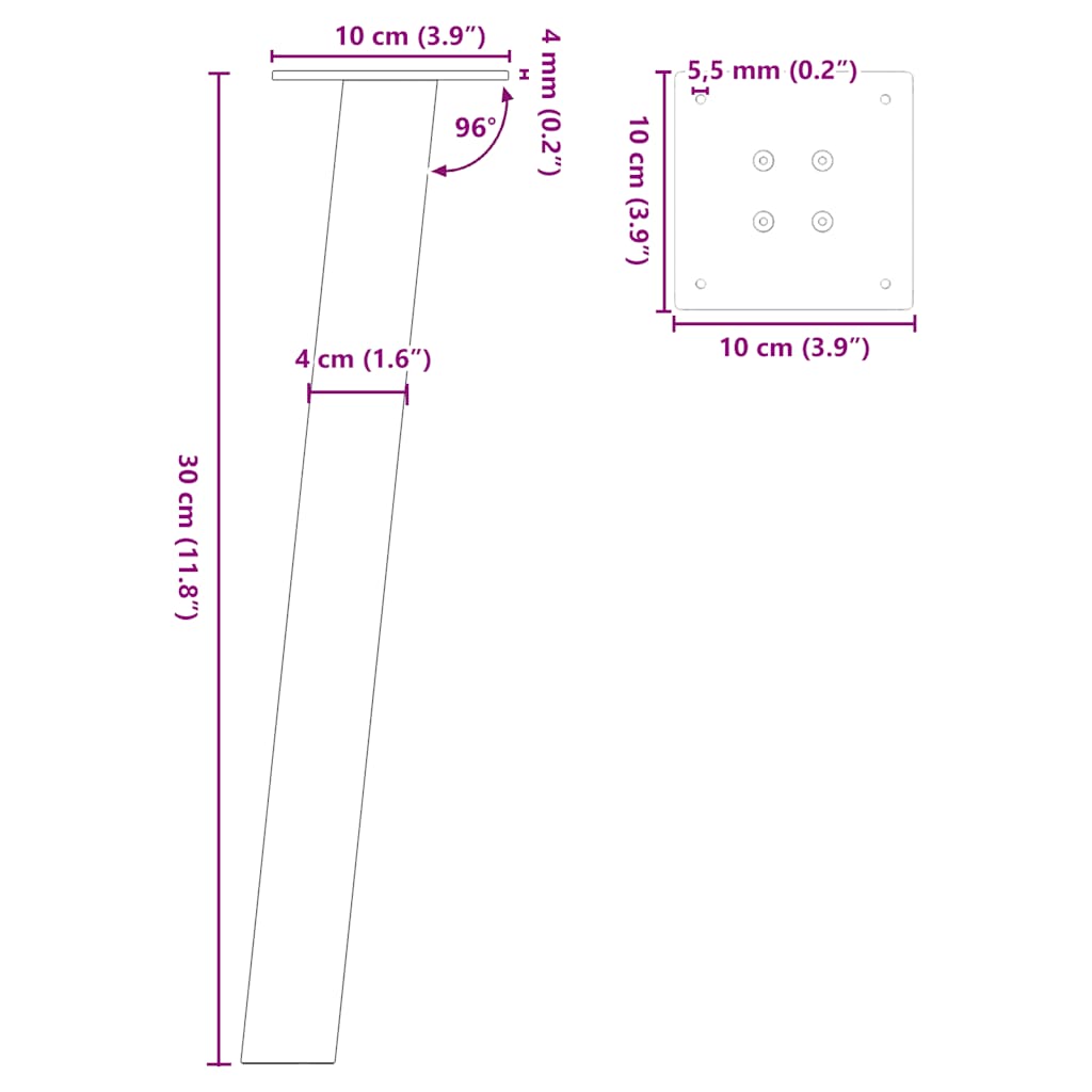 Couchtischbeine 4 Stk. Anthrazit 30 cm Stahl