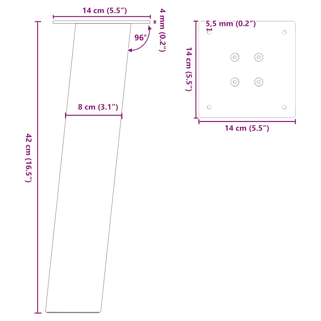 Couchtischbeine 4 Stk. Anthrazit 42 cm Stahl