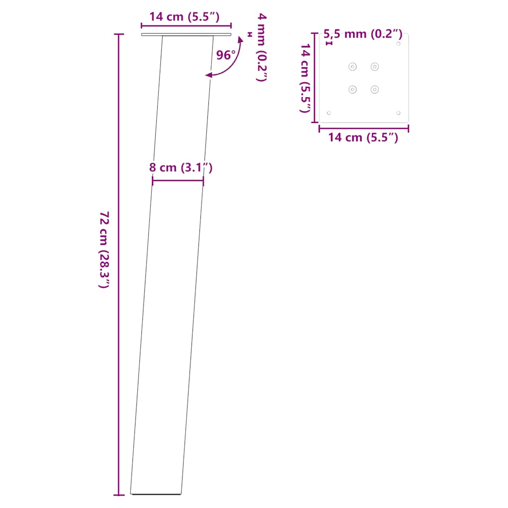 Couchtischbeine 4 Stk. Weiß 72 cm Stahl