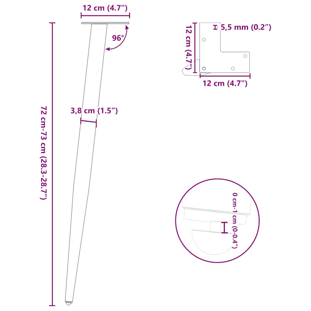 Couchtischbeine Konische Form 4 Stk. Anthrazit 72-73 cm Stahl