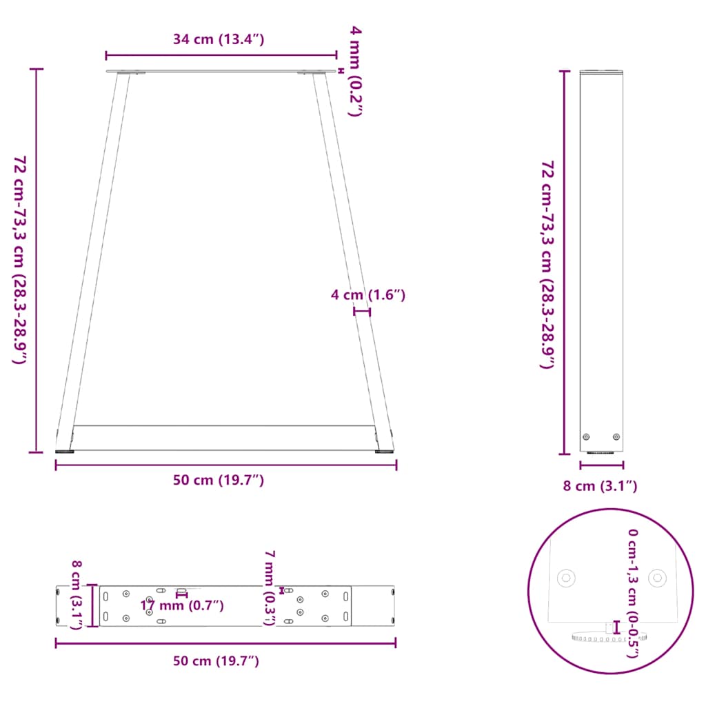 Couchtischbeine V-Form 2 Stk. Weiß 50x(72-73) cm Stahl