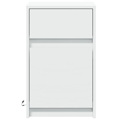 Nachttisch mit LED-Leuchten Weiß Holzwerkstoff