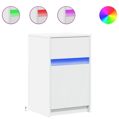 Nachttische mit LED-Leuchten 2 Stk. Weiß Holzwerkstoff