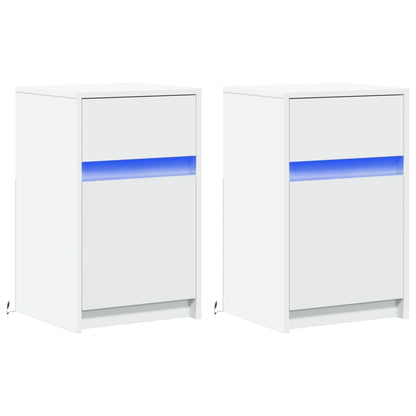 Nachttische mit LED-Leuchten 2 Stk. Weiß Holzwerkstoff