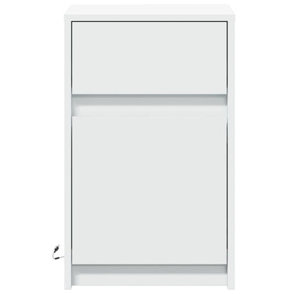 Nachttische mit LED-Leuchten 2 Stk. Weiß Holzwerkstoff