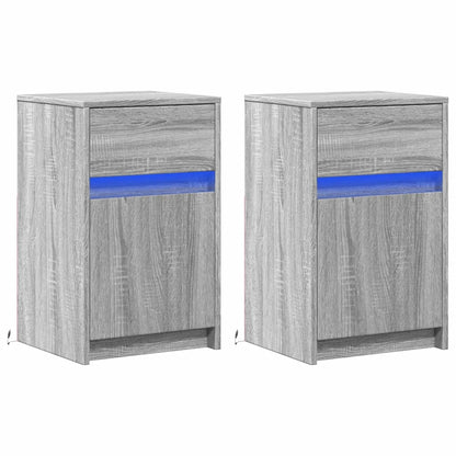 Nachttische mit LED-Leuchten 2 Stk. Grau Sonoma Holzwerkstoff