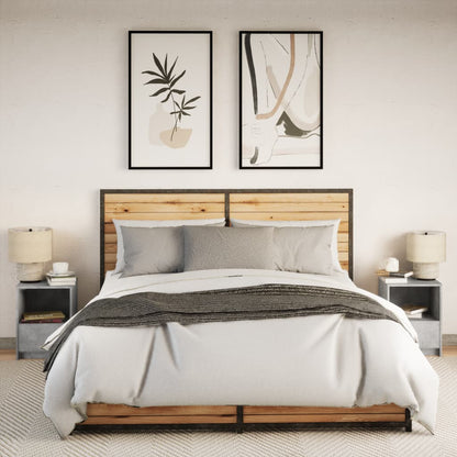 Nachttische mit LED-Leuchten 2 Stk. Betongrau Holzwerkstoff