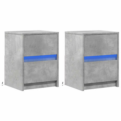 Nachttische mit LED-Leuchten 2 Stk. Betongrau Holzwerkstoff
