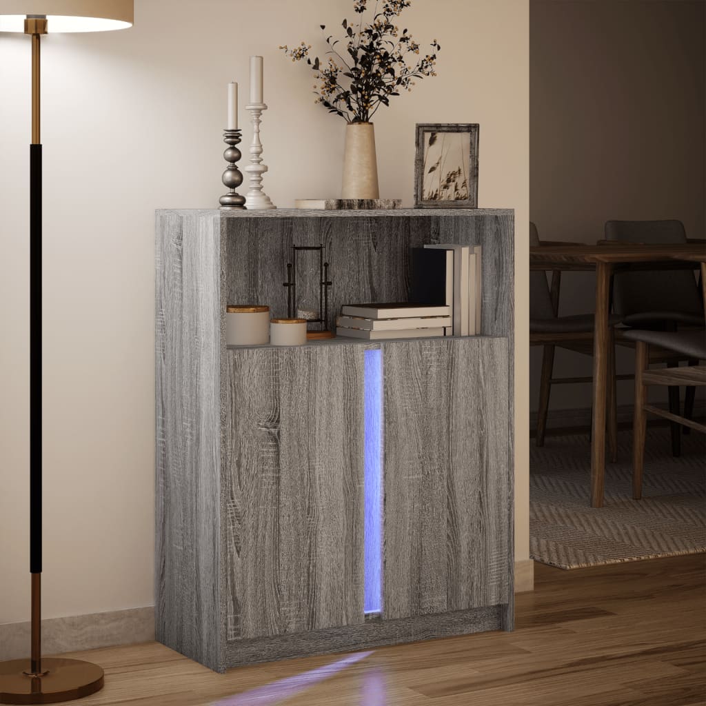 LED-Sideboard Grau Sonoma 77x34x100 cm Holzwerkstoff