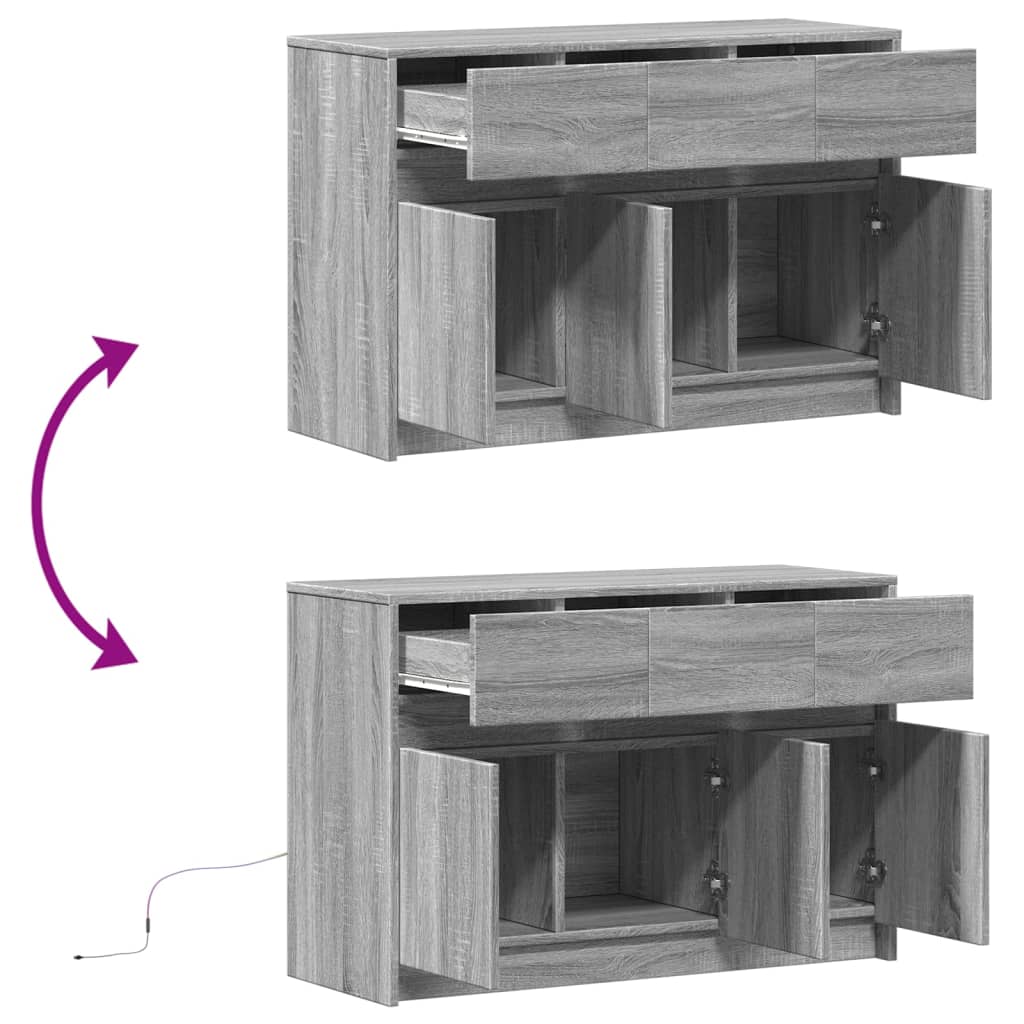 TV-Schrank mit LED-Beleuchtung Grau Sonoma 91x34x61 cm