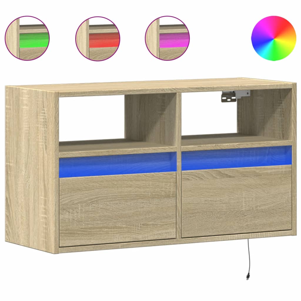 TV-Wandschrank mit LED-Beleuchtung Sonoma-Eiche 80x31x45 cm