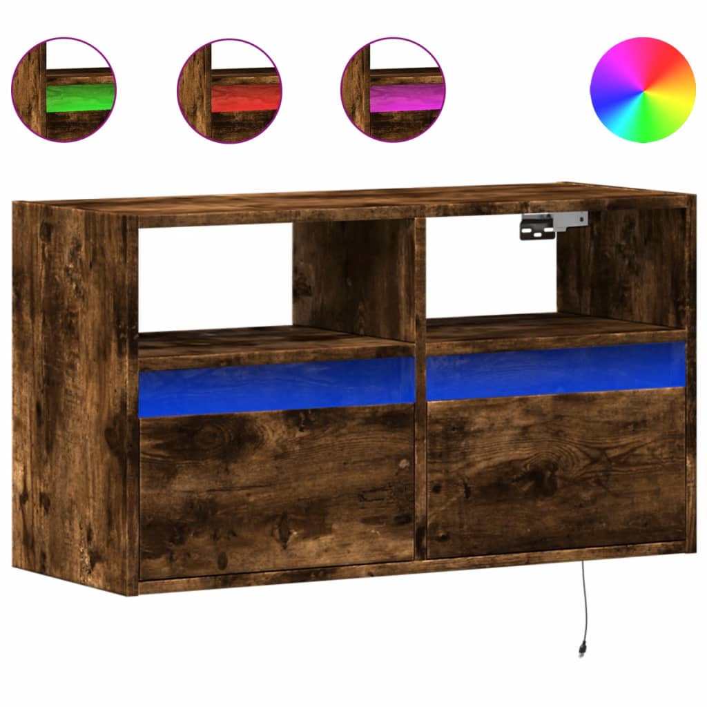 TV-Wandschrank mit LED-Beleuchtung Räuchereiche 80x31x45 cm