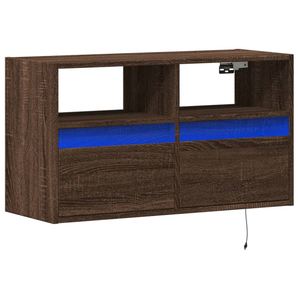 TV-Wandschrank mit LED-Beleuchtung Braun Eiche-Optik 80x31x45cm